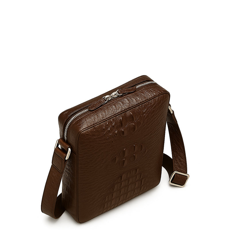 Men's Italian Crocodile Leather Brown Side Bag