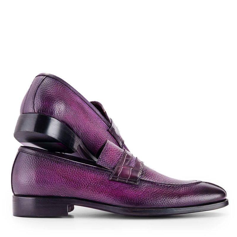 Men Split Toe Leather Loafer Purple Shoe