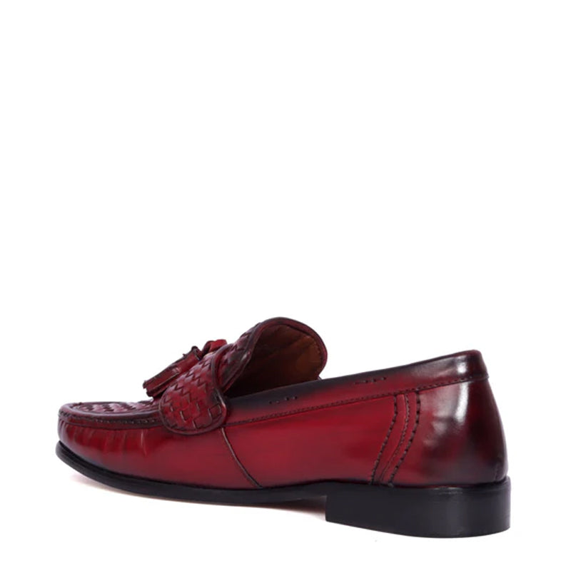 Weaved Solid Leather Tassel Loafers