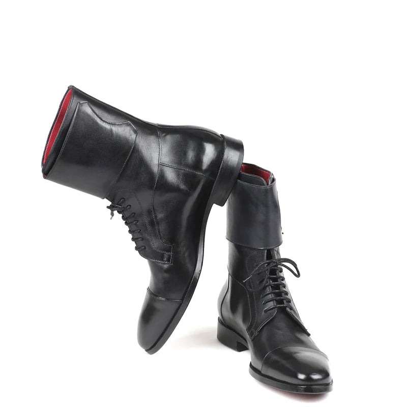 Men Cap-Toe Leather High Ankle Boot Black