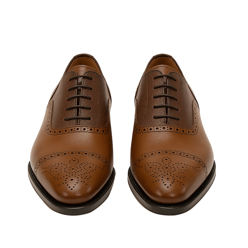 Premium Leather Lace Up Brown Dual Textured Oxford Shoes