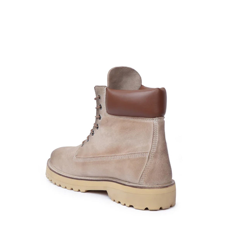 Suede Leather Lace-Up Biker Beige Boot