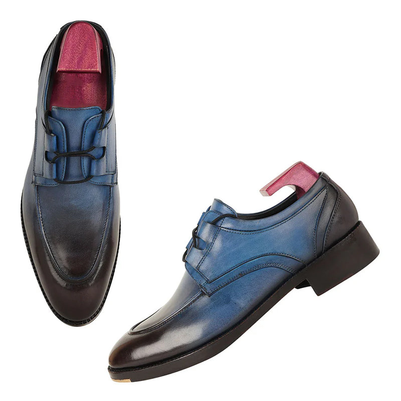 Patina Criss Cross Detail Derby Blue Shoe With Metal Toe