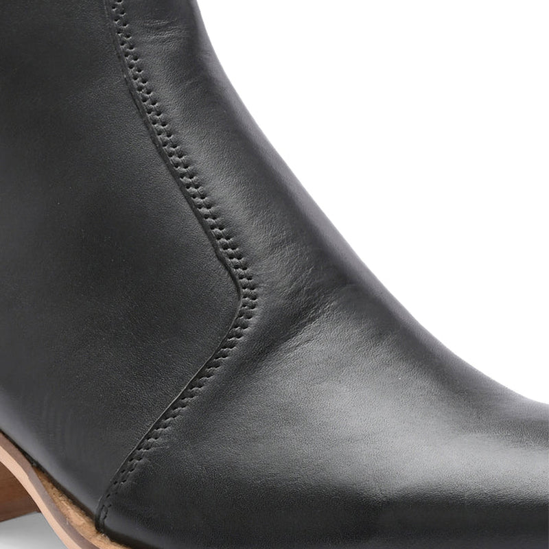 Polished Leather High Heel Side-Zipper Boot Black