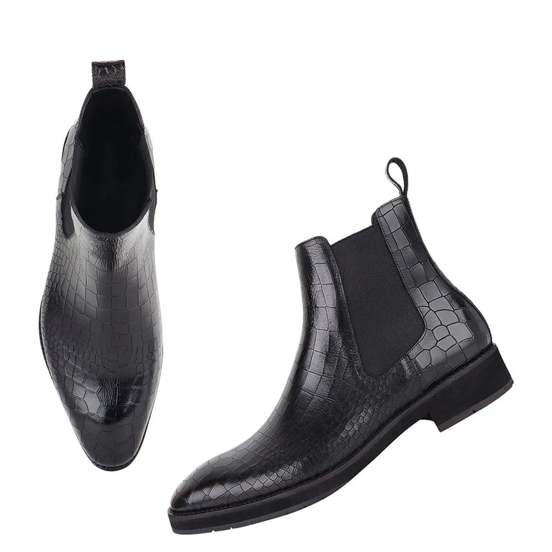 Men Solid Croco Print Leather Chelsea Boots