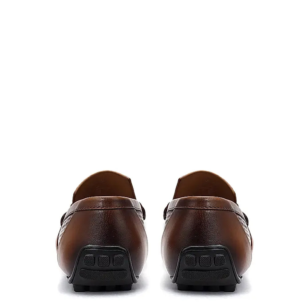 Men Round Toe Leather Moccasins Buckled Tan Loafer