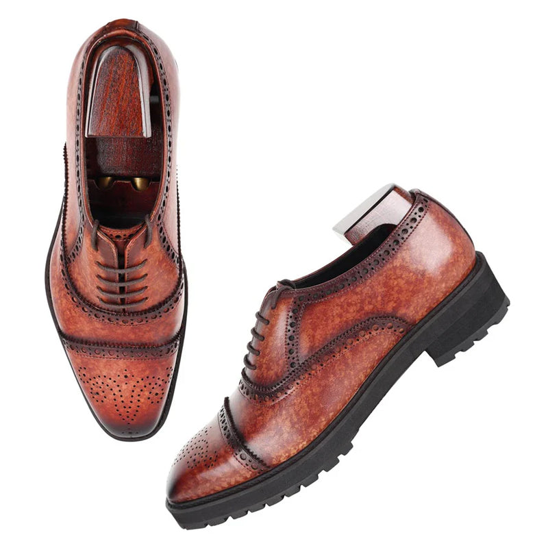 Patina Captoe Leather Formal Oxford Shoe Tan