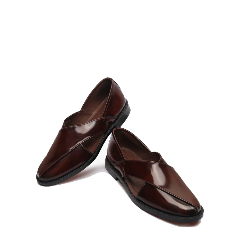 Shiny Leather Closed Comfort Peshawari Black Sandal