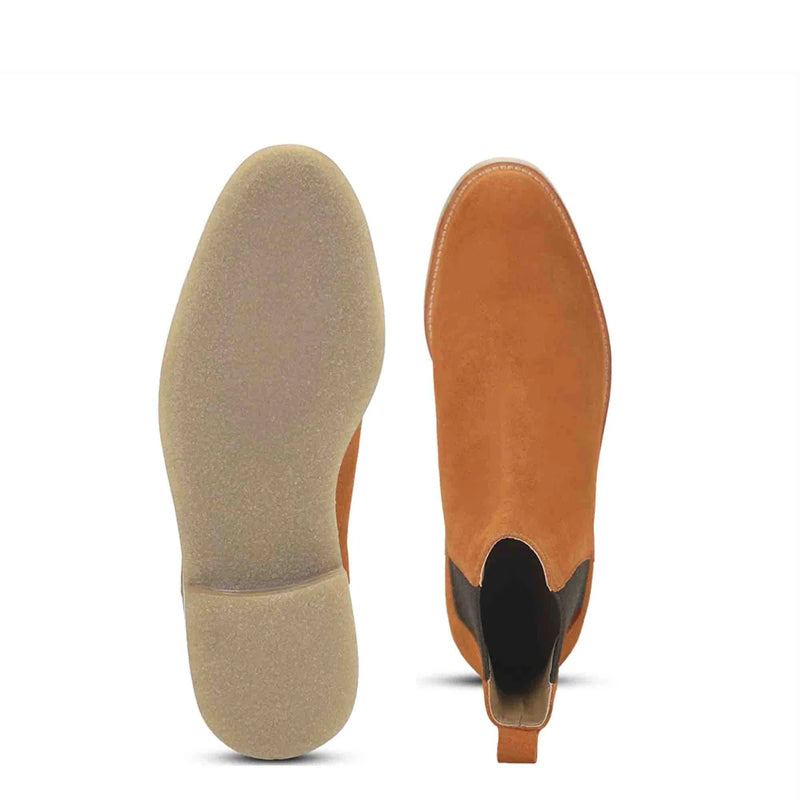 Men Solid Suede Leather Chelsea Boot Tan