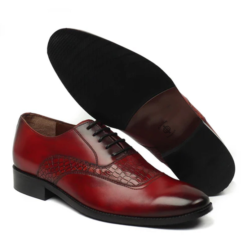 Premium Deep Cut Croco Leather Oxford Wine Shoe