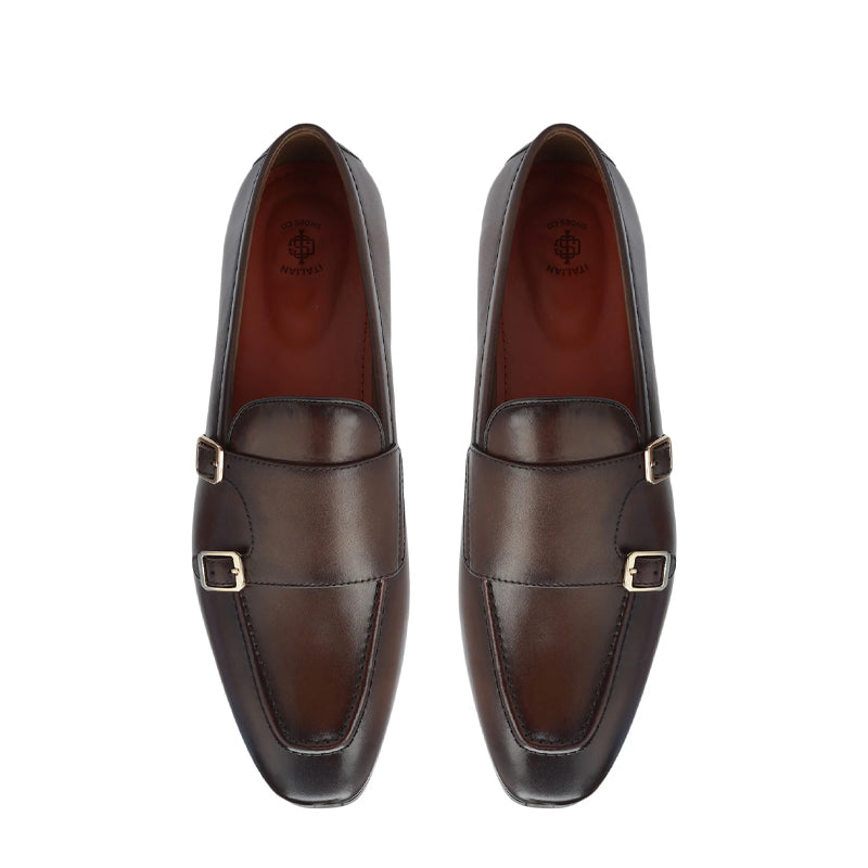 Men Classic Handmade Leather Double Monk Shoes