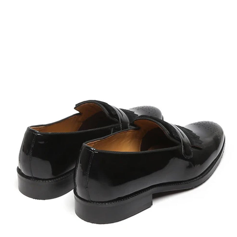 Patent Leather Slip-On Brown Shoe With Fringes