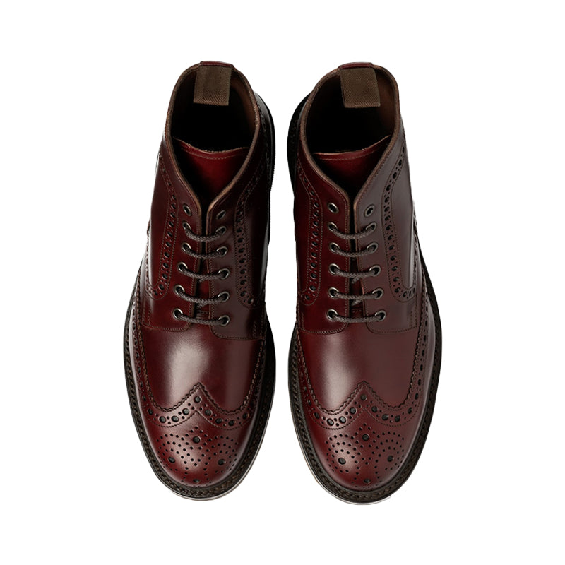 Leather Lace-Up Wingtip High Ankle Burgundy Boot