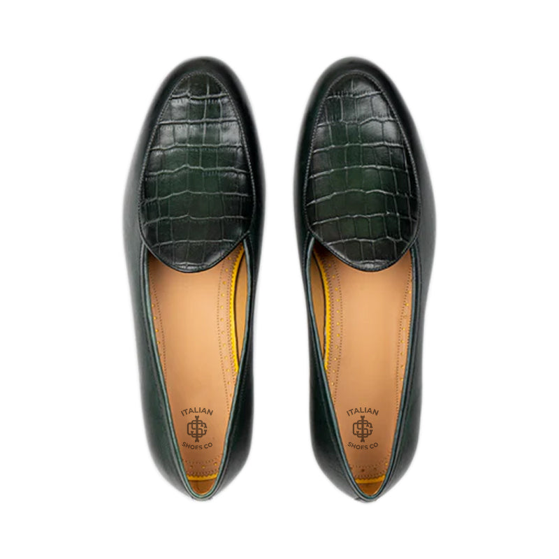 Croco Solid Leather Formal Green Loafer