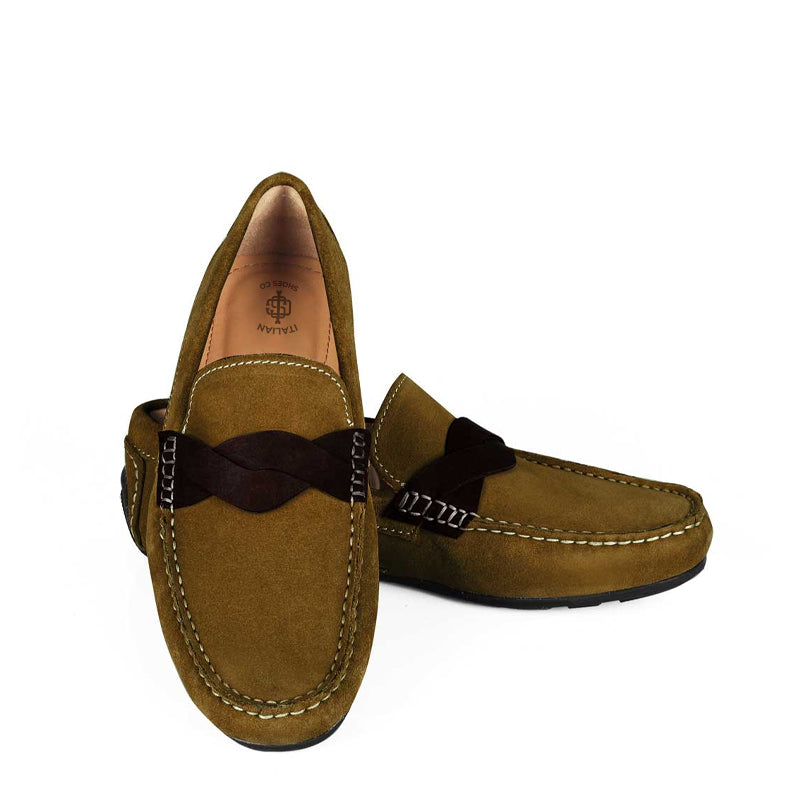Penny Suede Cross Strap Leather Brown Loafer
