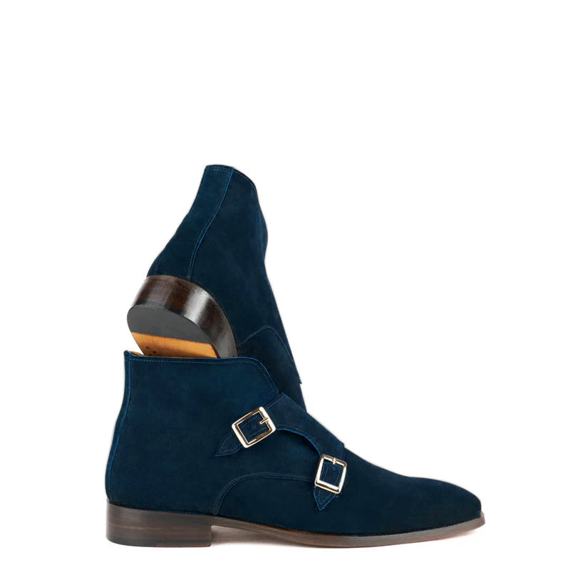 Classic Suede Leather Double Monkstraps Ankle Boot Brown