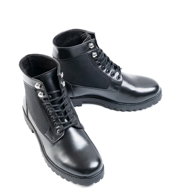 Luxury Mid-Top Solid Leather Ankle Boot Black