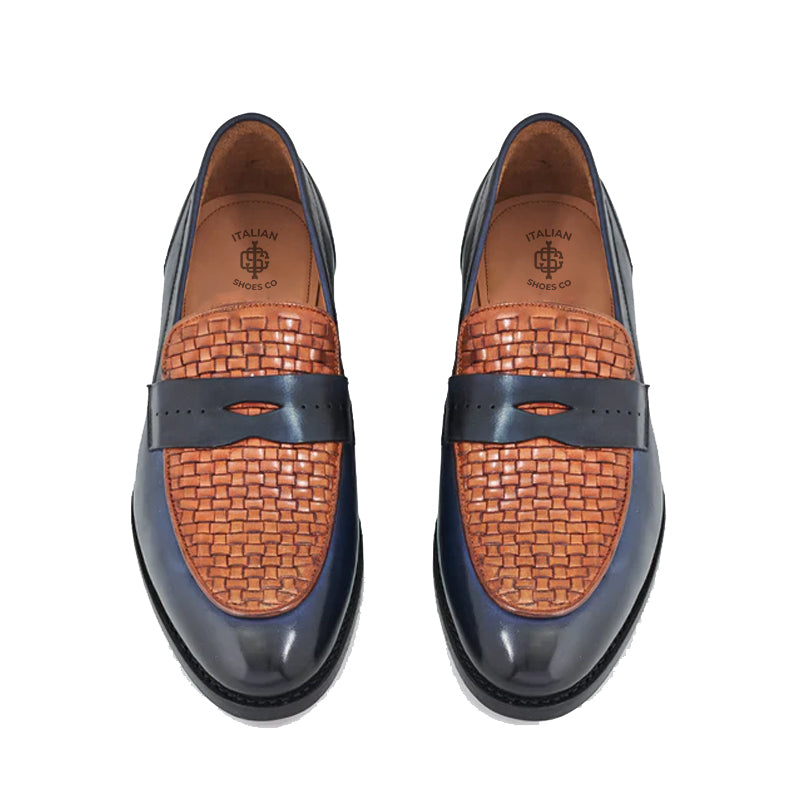 Leather Blue Stacked Loafers for Man