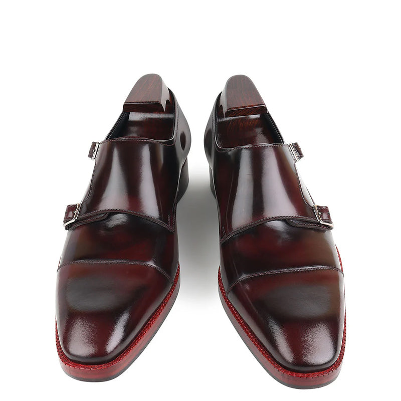Classic Design Patina Leather Double Monk Shoe Burgundy