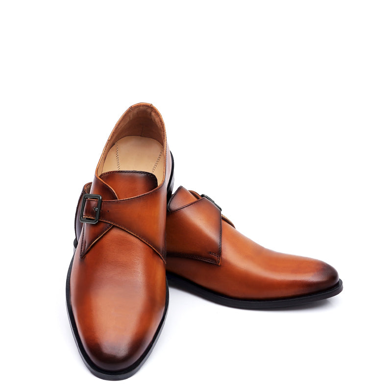 Premium Single Monk Strap Leather Brown Shoe For Men