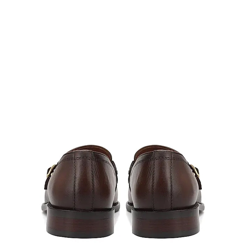 Polished Leather Textured Formal Double Monk Shoe Brown