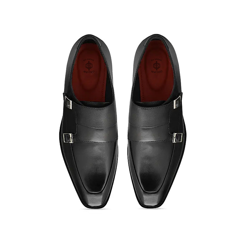 Plain Polished Leather Double Monk Shoe Tan