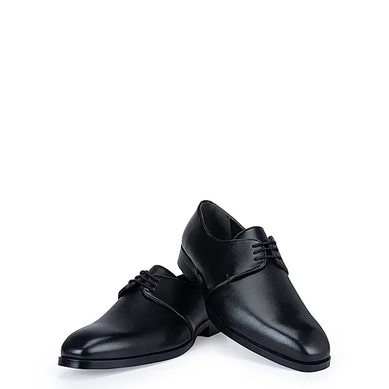 Plain Solid Leather Lace-Up Formal Derby Shoe Black
