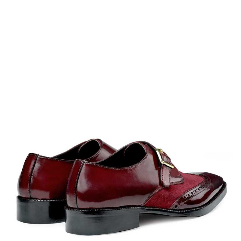 Wingtip Suede Shiny Leather Monksrtaps Shoe Burgundy
