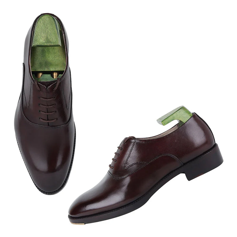 Polished Leather Oxford Brown Shoe With Metal Toe