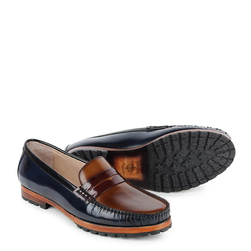 Classic Triple Tone Shiny Leather Black/Tan Loafer