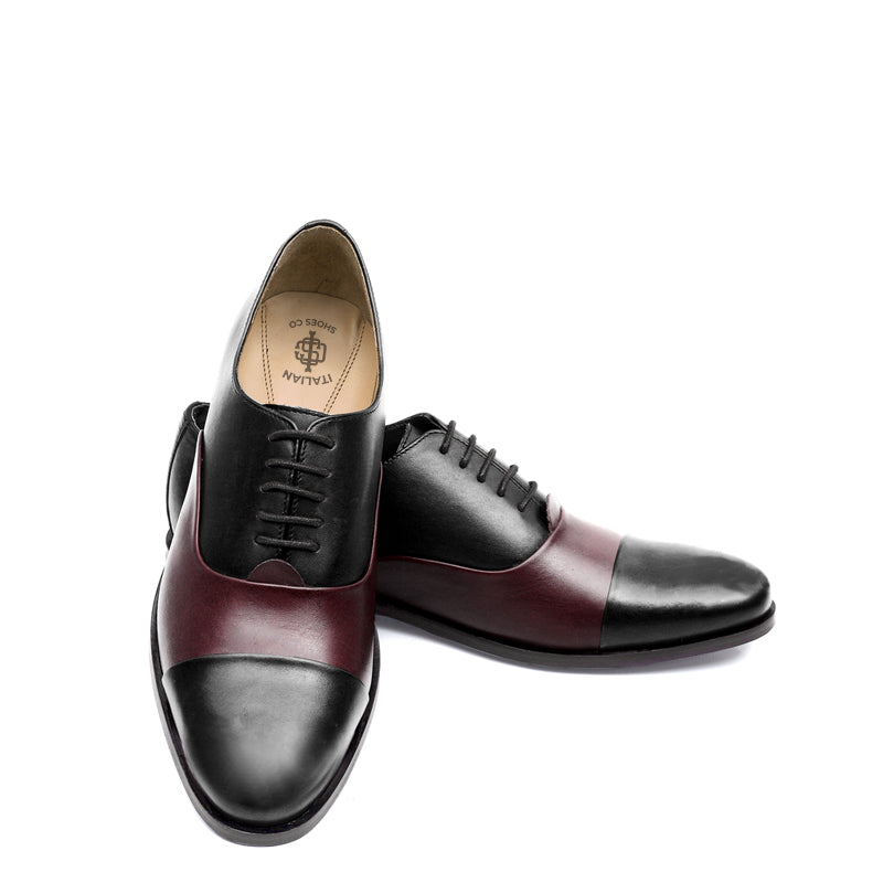 Premium Toe-Cap Leather Oxford Shoe Black and Burgundy For Men