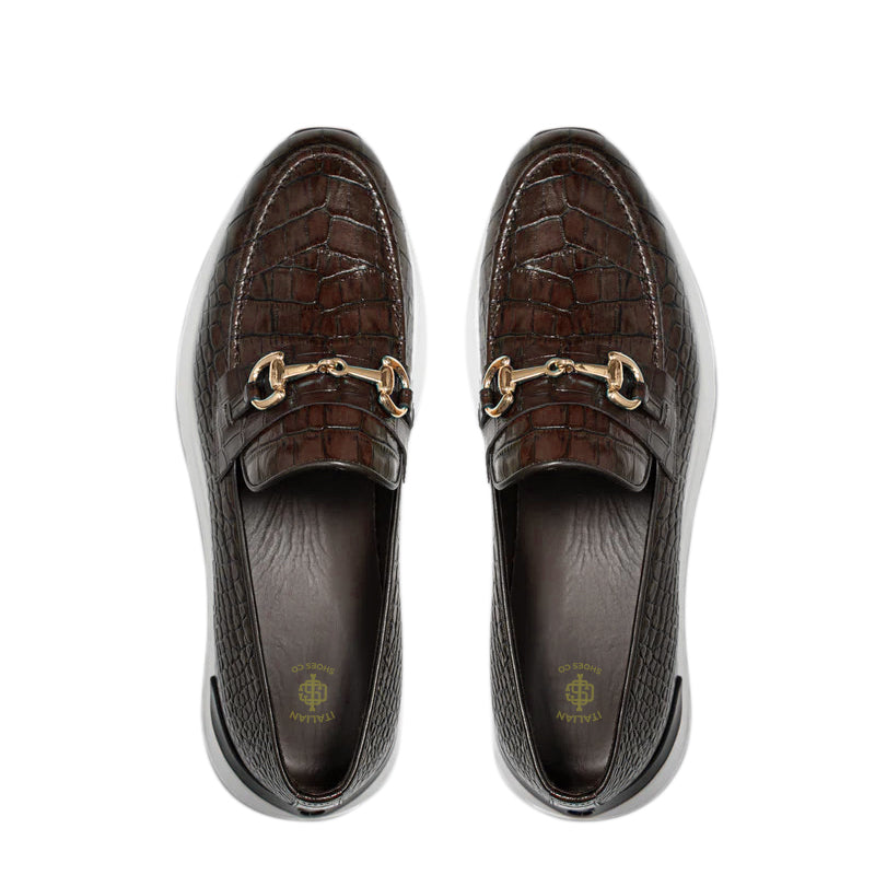 Crocodile Leather Loafer Men's Shoe Brown