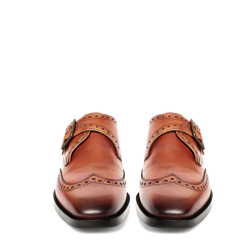 Leather Single Monk Strap Burgundy Shoe For Men