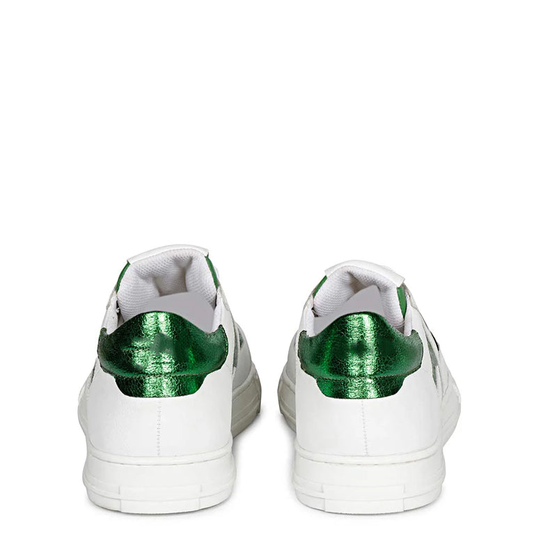 Leather Handcrafted White and Green Sneaker For Men
