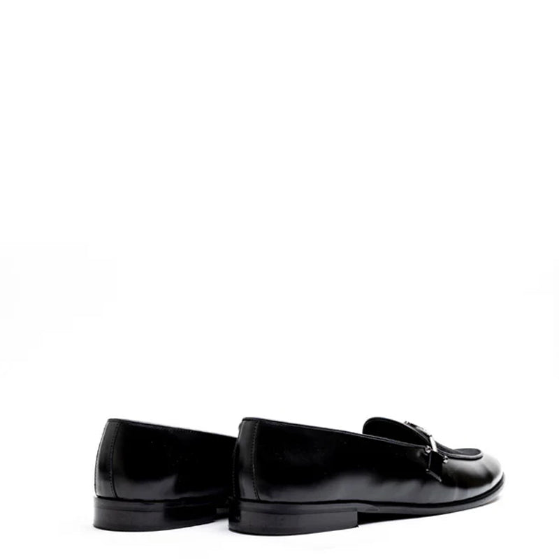 Classic Upper Suede Leather Black Loafer With Side Buckle