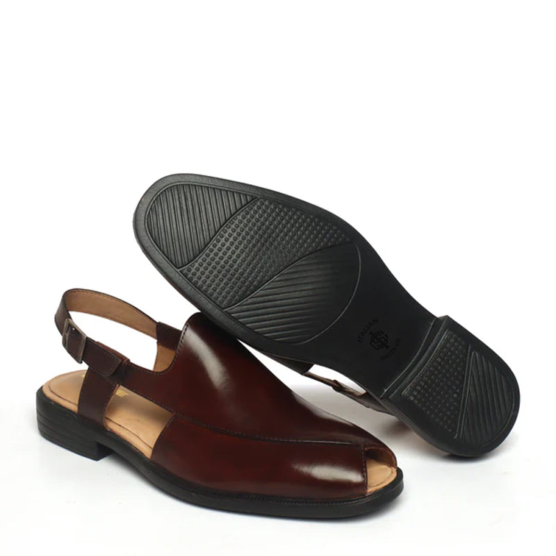 Cross Design Leather Comfort Peshawari Brown Sandal