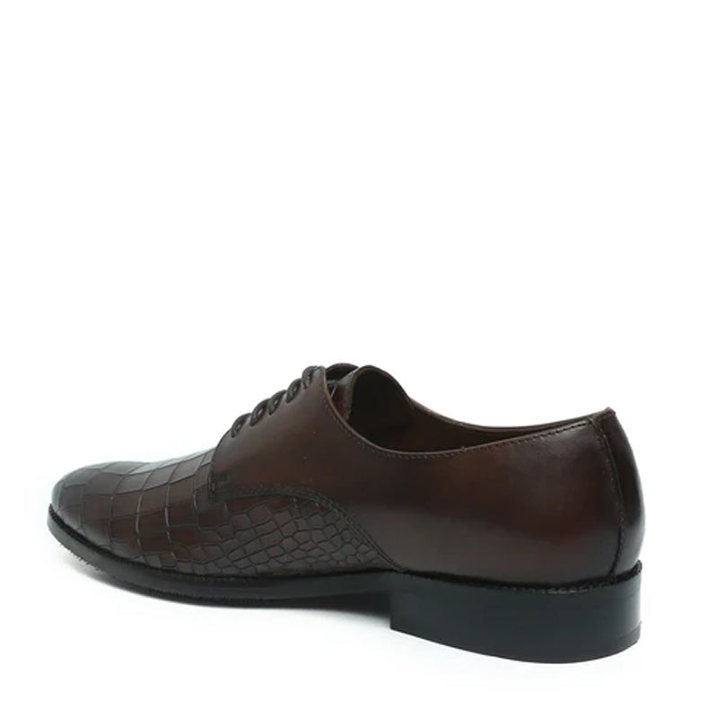 Croco Textured Formal Leather Oxford Brown Shoe