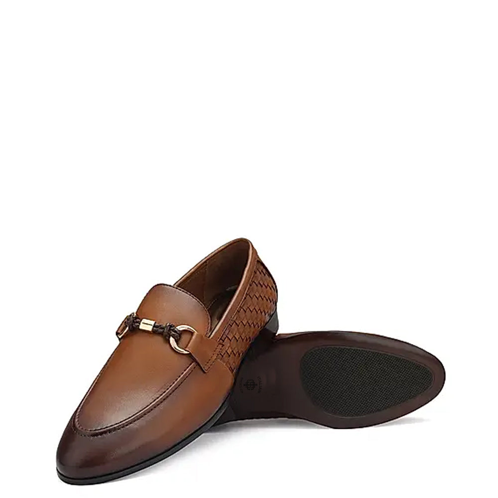 Pure Leather Textured Tan Loafer With Buckle