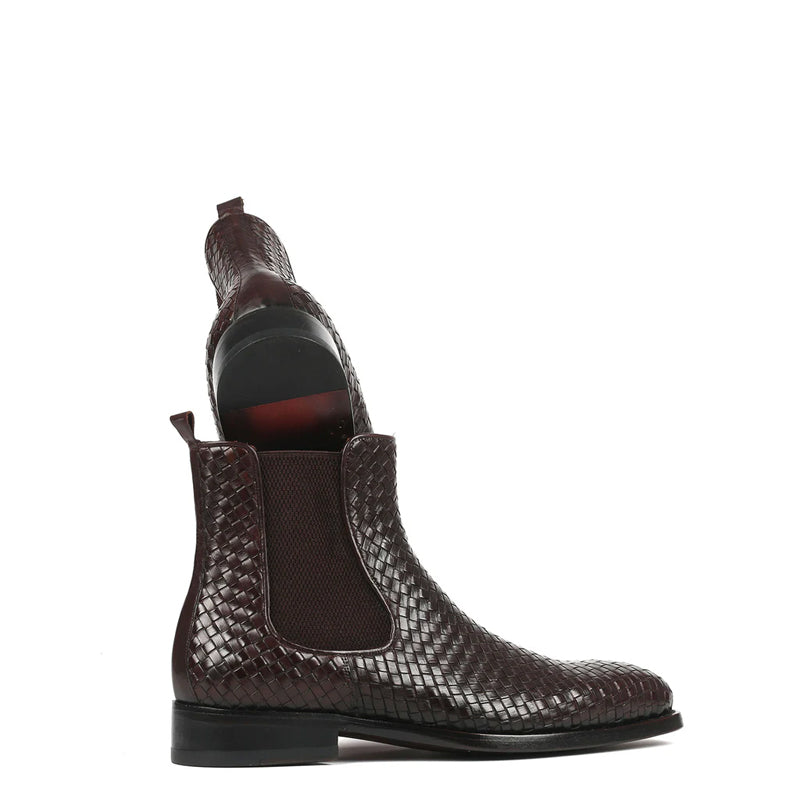 Woven Handmade Shiny Leather Chelsea Black Boot