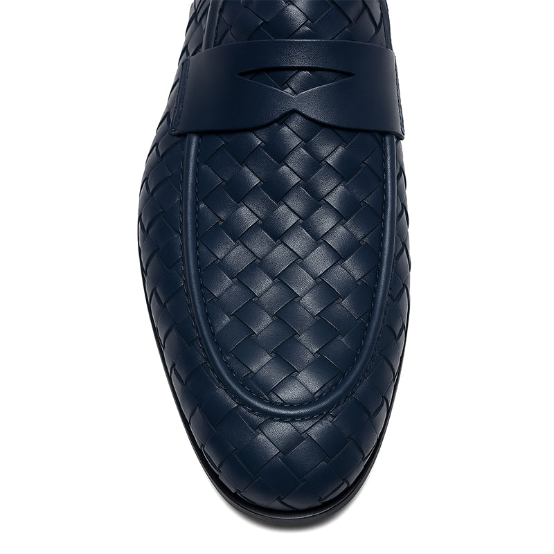 Black Woven Texture Leather Loafer for Men
