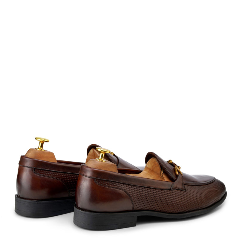 Luxury Pure Leather Brown Loafer With Side Hook
