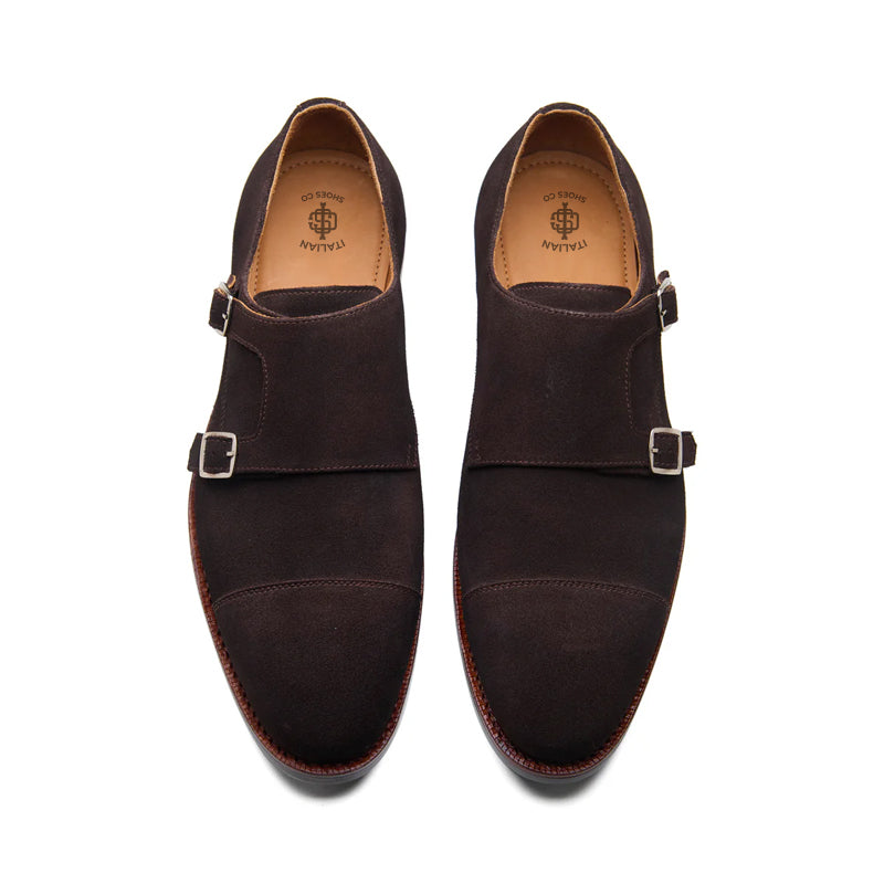 Trendy Double Strap Leather Shoe Brown