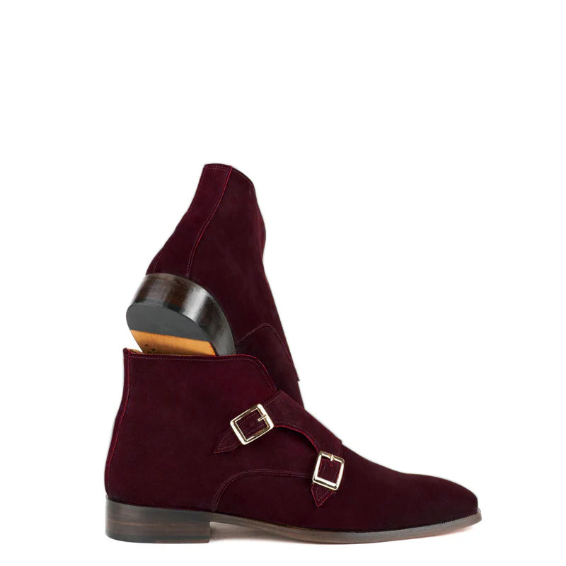 Classic Suede Leather Double Monkstraps Ankle Boot Brown