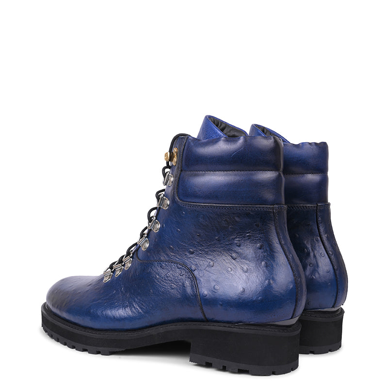 Men Solid Leather Side-Zip Biker Ankle Blue Boot