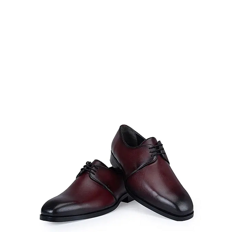 Plain Polished Shiny Leather Derby Shoe Burgundy