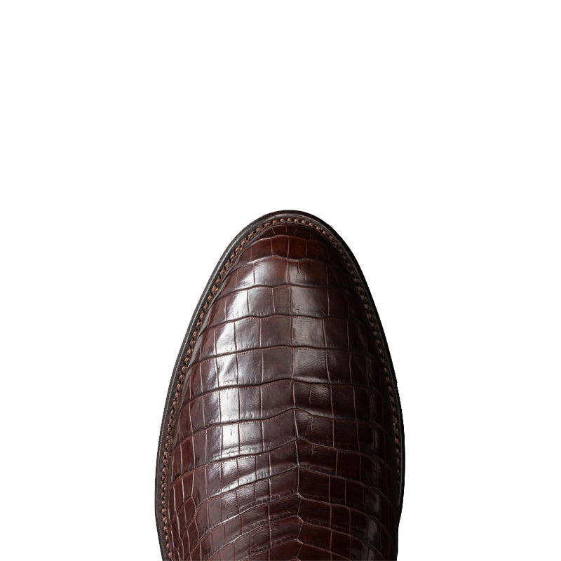 Coffee Crocodile Slip On Zipper Western Cowboy Boot Coffee