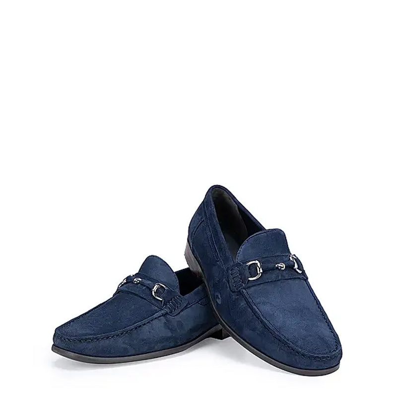 Suede Leather Formal Horsebit Buckled Blue Loafer