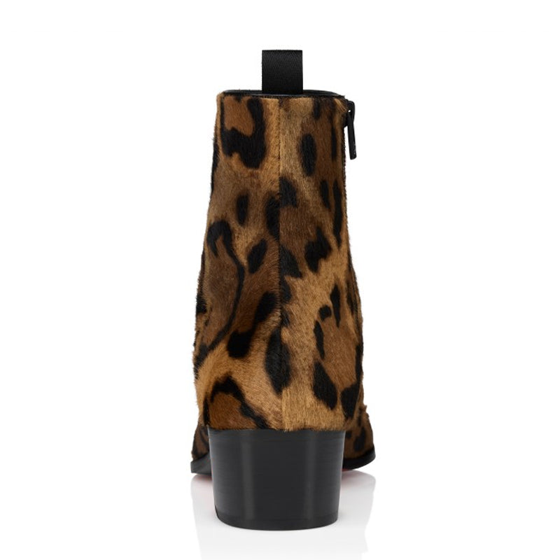 Men's Leopard Print Wild Elegance Rounded Toe Boot with Mid Block Heel
