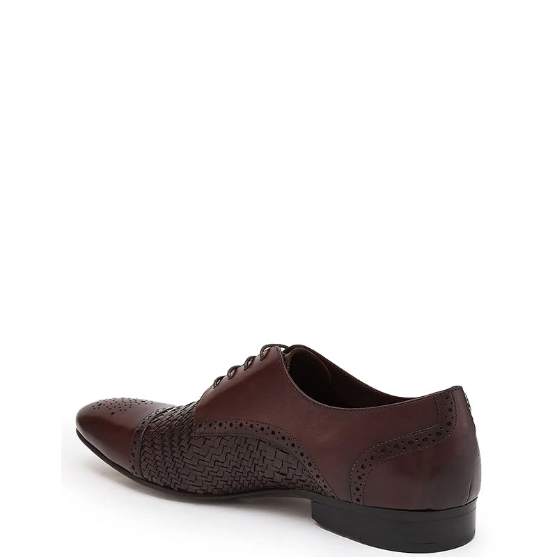 Men Handmade Leather Black Woven Textured Oxford Shoe