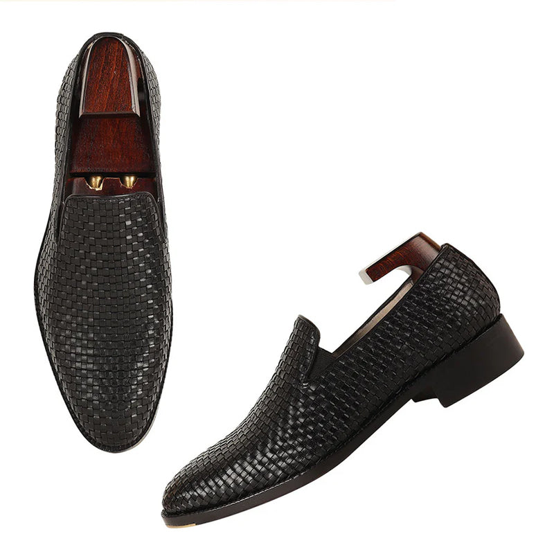 Men Classic Woven Pure Leather Loafer Black